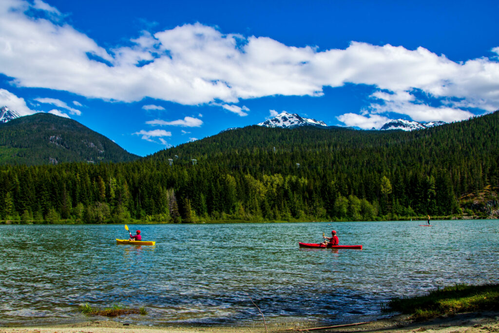 Kayaks on Alta Lake, Whistler, British Columbia