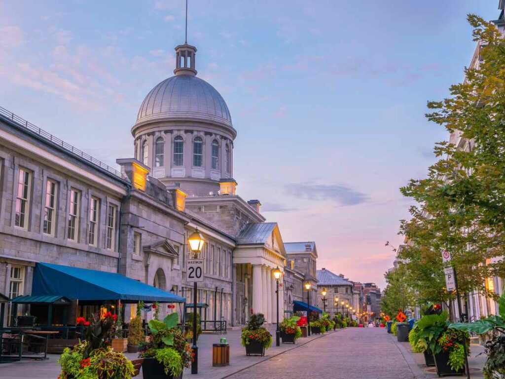 Famous Cobbled streets at twilight in old town Montreal