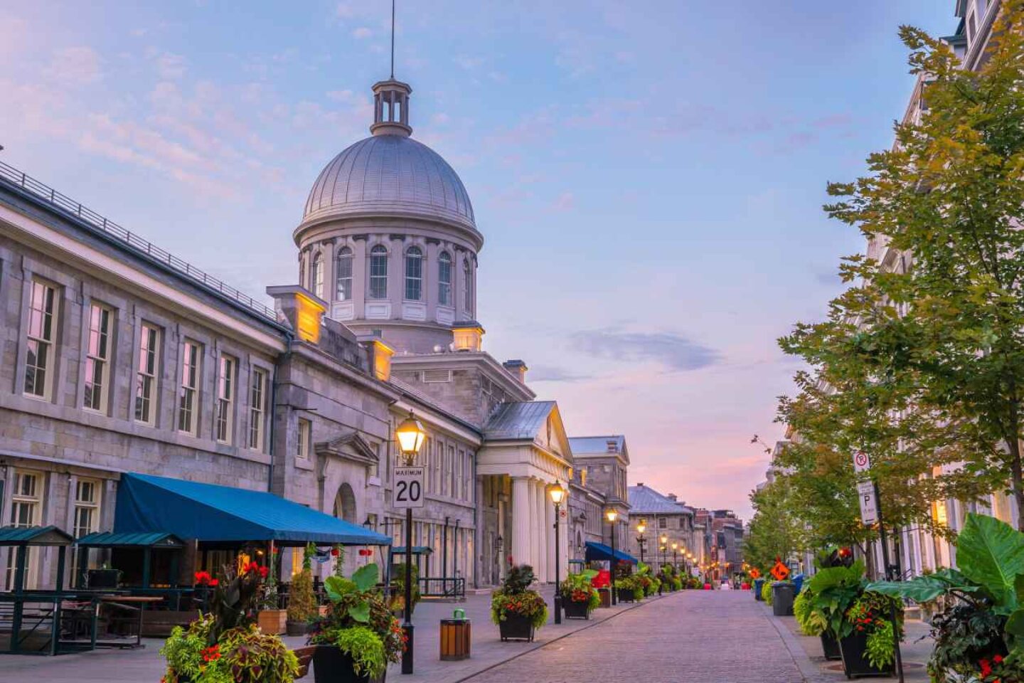 Famous Cobbled streets at twilight in old town Montreal