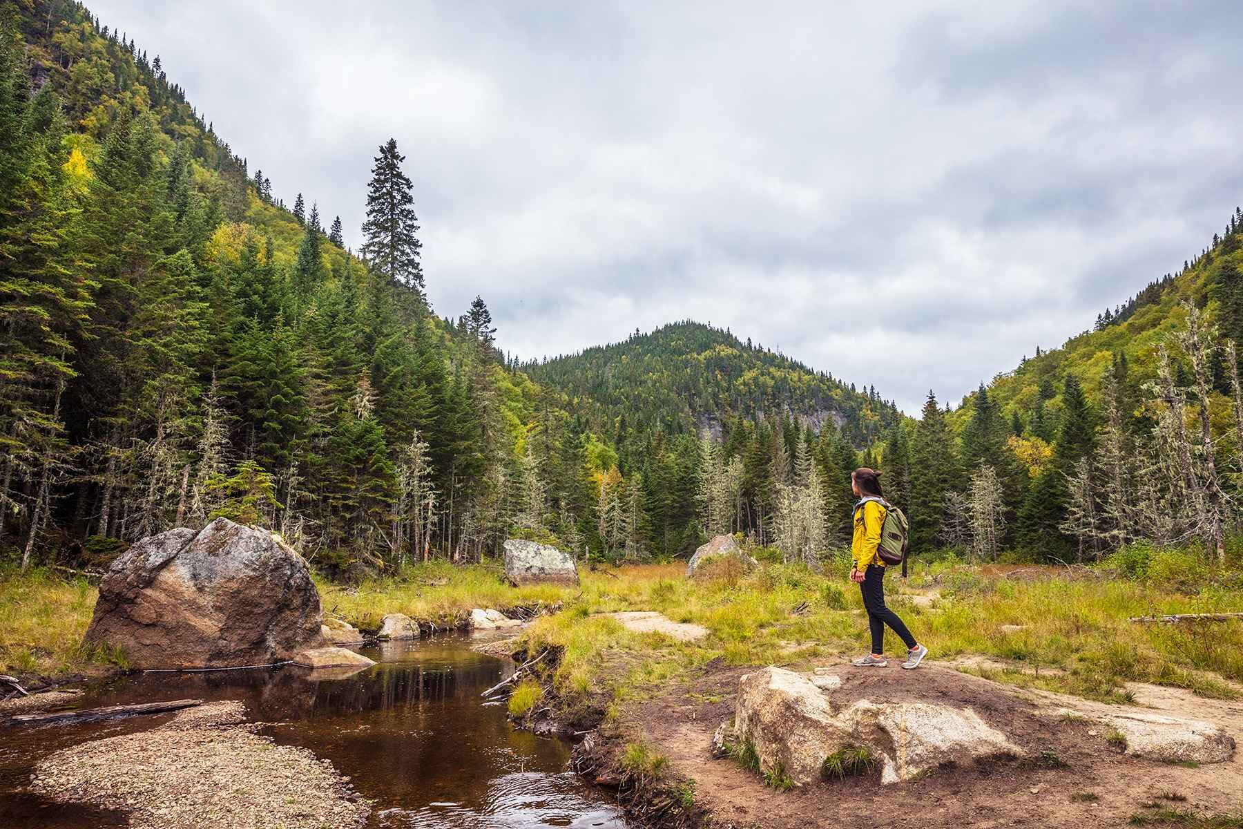 Woman hiking in Quebec National Park