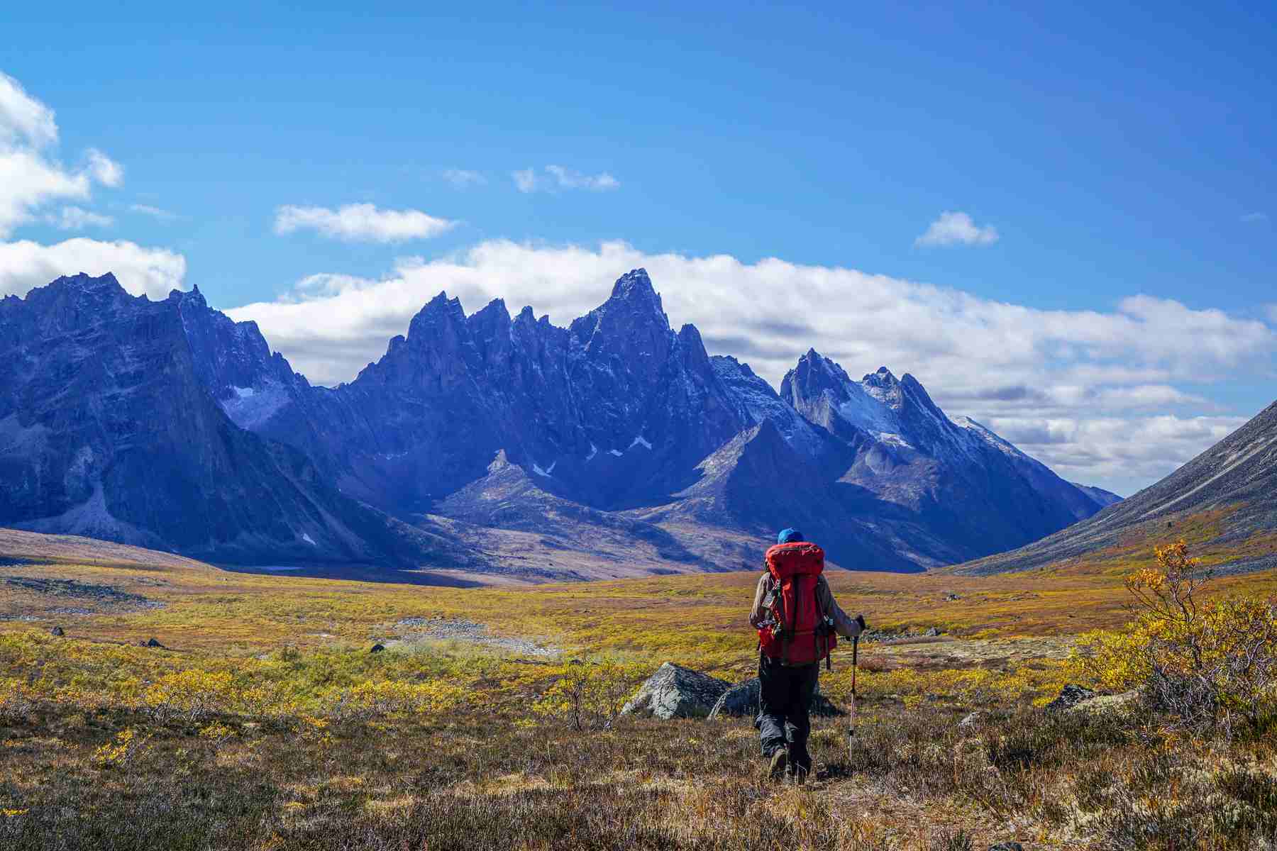 Hiking Tombstone Territorial Park. Fall landscape shot backpacking in the Yukon, Canada.