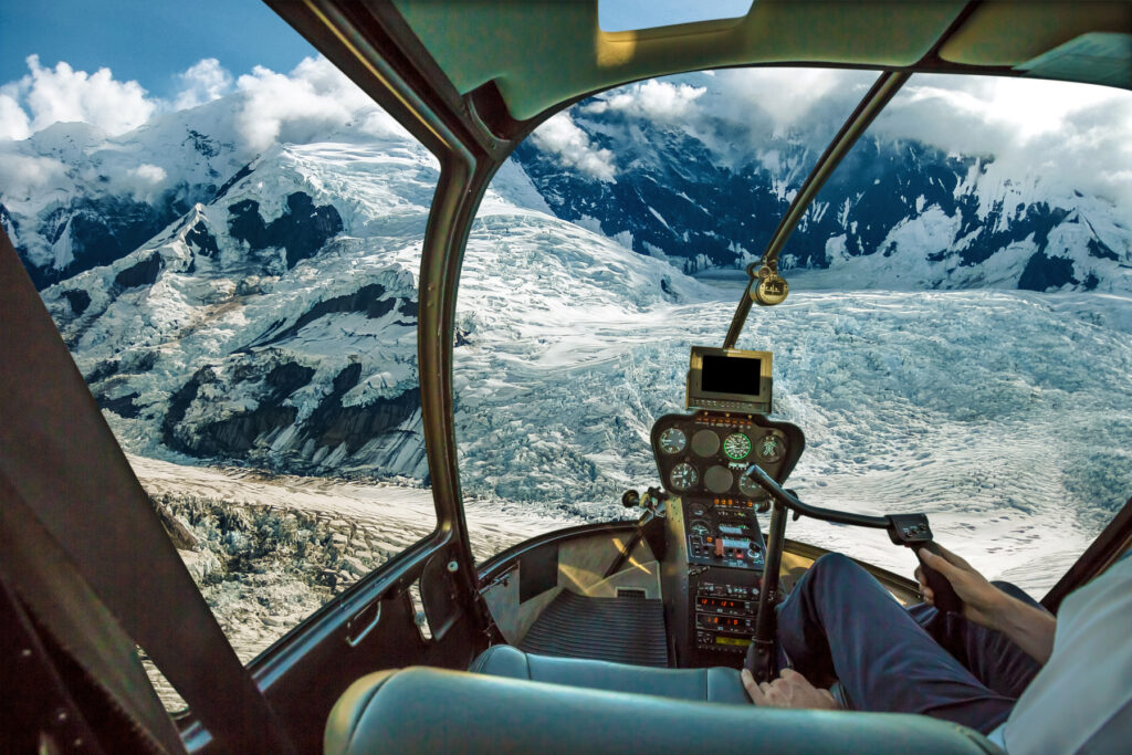 Denali as seen from helicopter cockpit