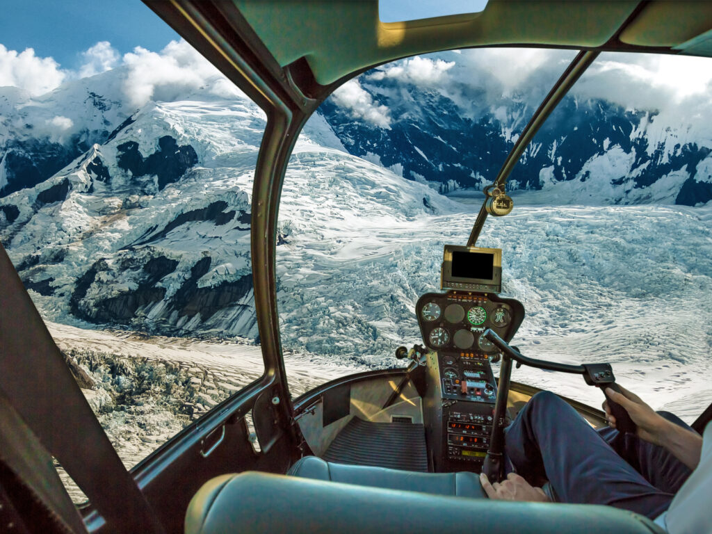 Denali as seen from helicopter cockpit