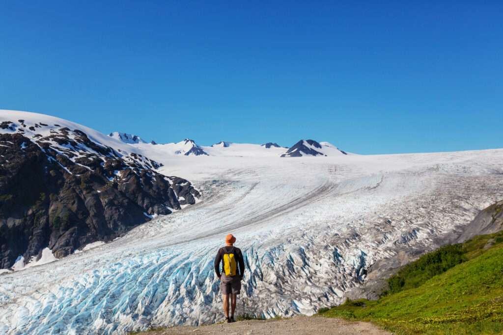 Hiker in Exit Glacier, Kenai Fjords National Park