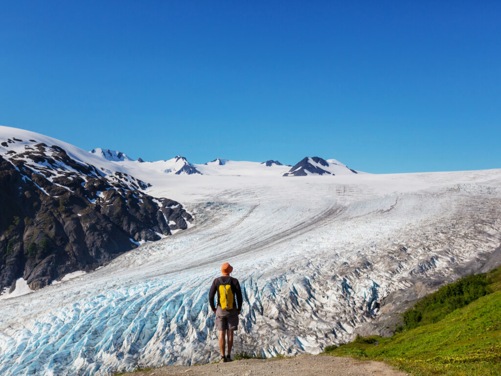 Hiker in Exit Glacier, Kenai Fjords National Park