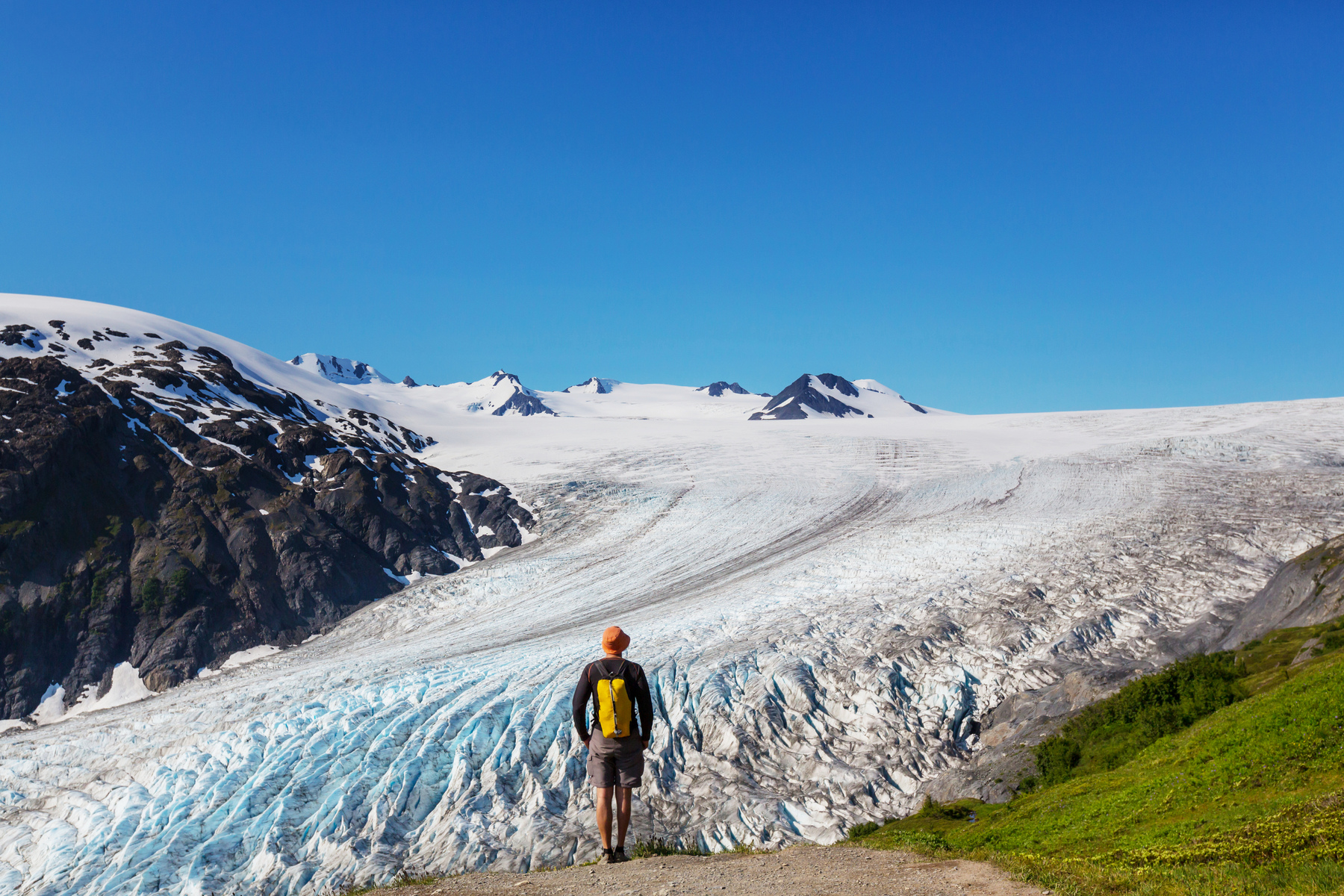 Hiker in Exit Glacier, Kenai Fjords National Park