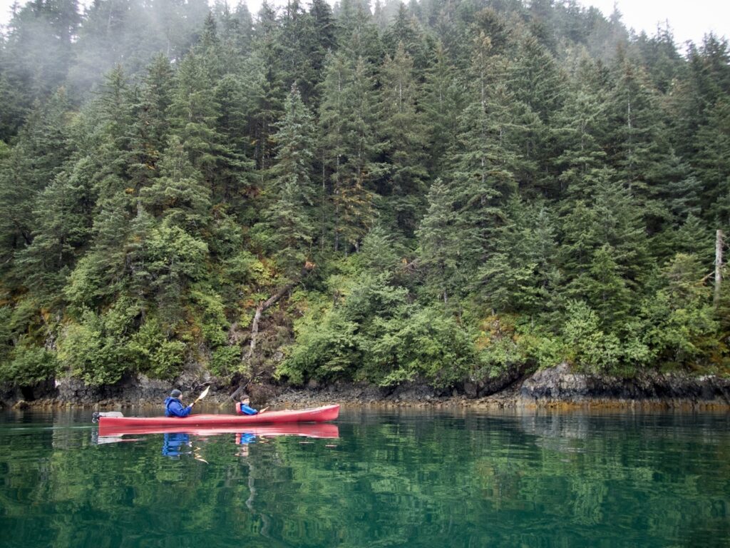 Father and son kayaking in Resurrection Bay