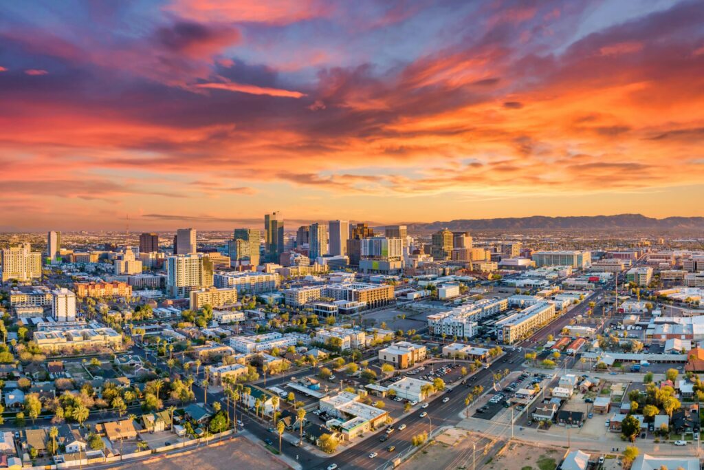 An orange sky over downtown Phoenix