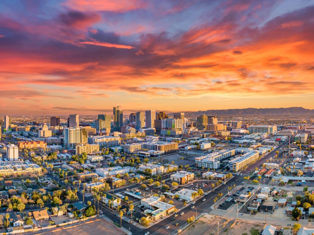 An orange sky over downtown Phoenix