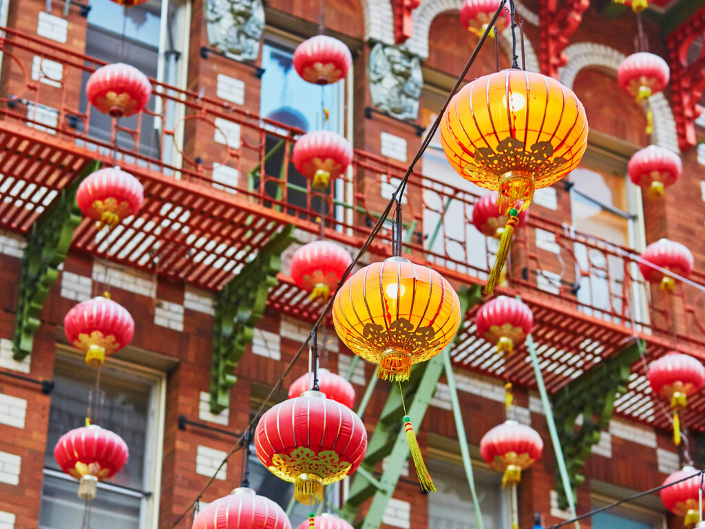 Beautiful red Chinese lanterns in Chinatown of San Francisco