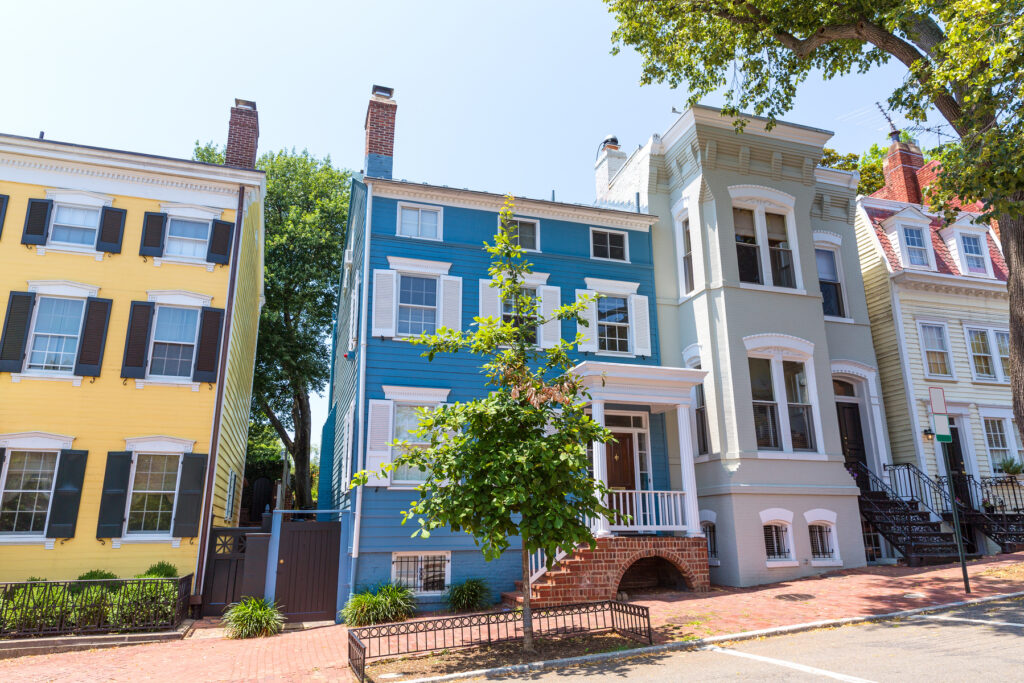 Georgetown historical district townhouses facades