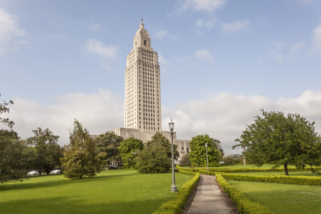 The Louisiana State Capitol tower in the city of Baton Rouge