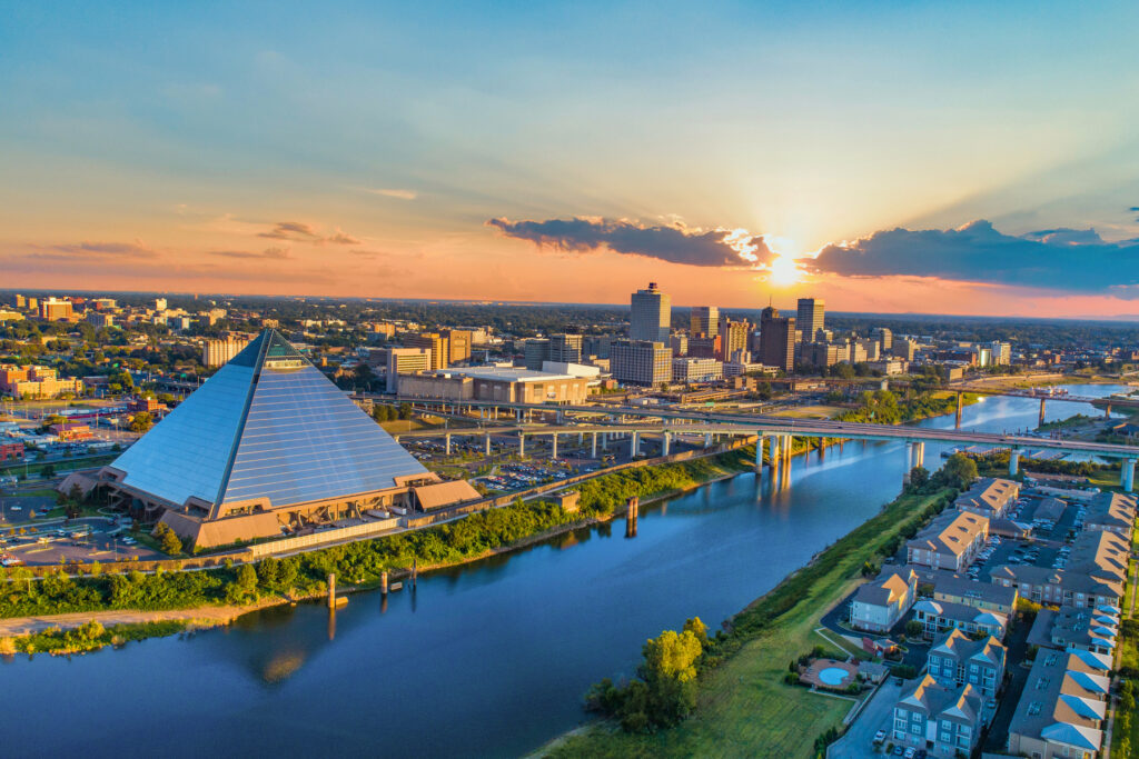 Memphis Downtown Skyline aerial shot