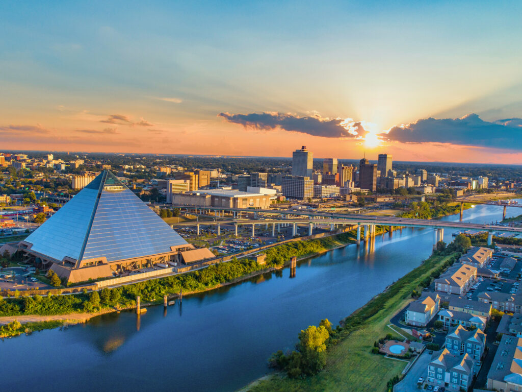 Memphis Downtown Skyline aerial shot