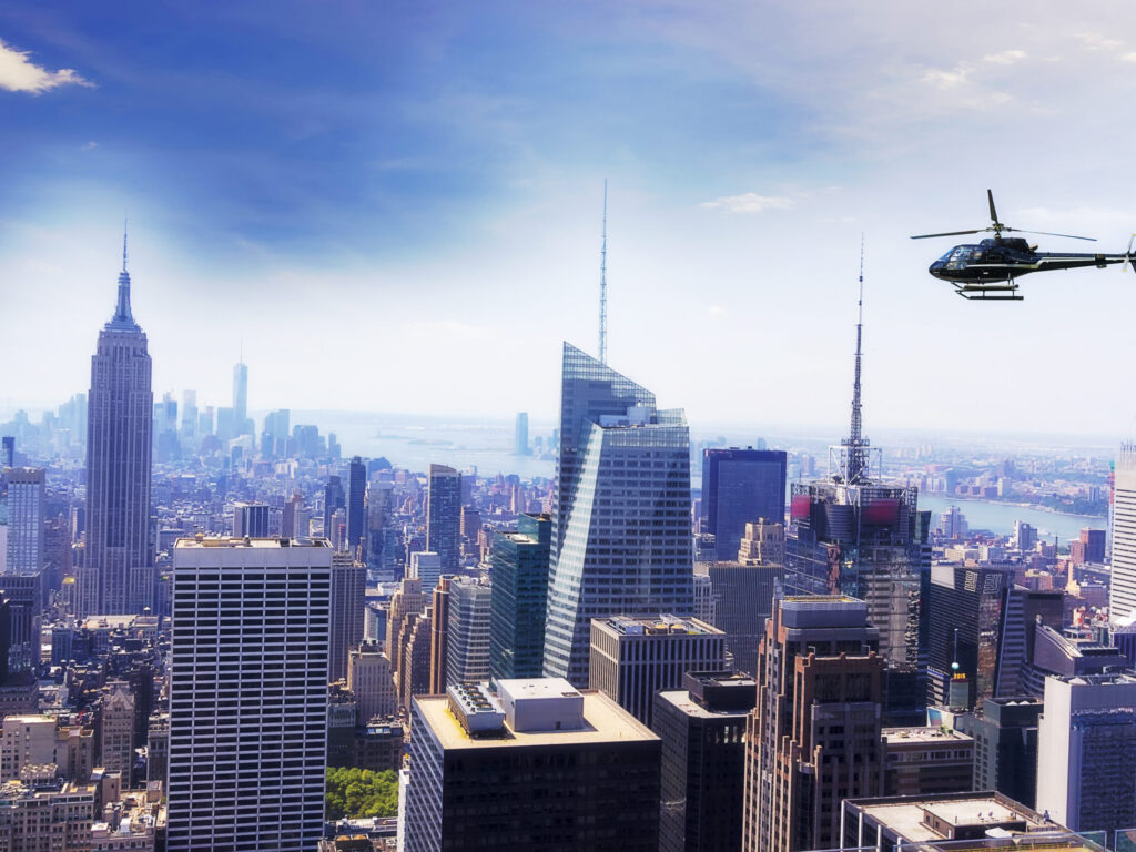 Helicopter flying over New York City