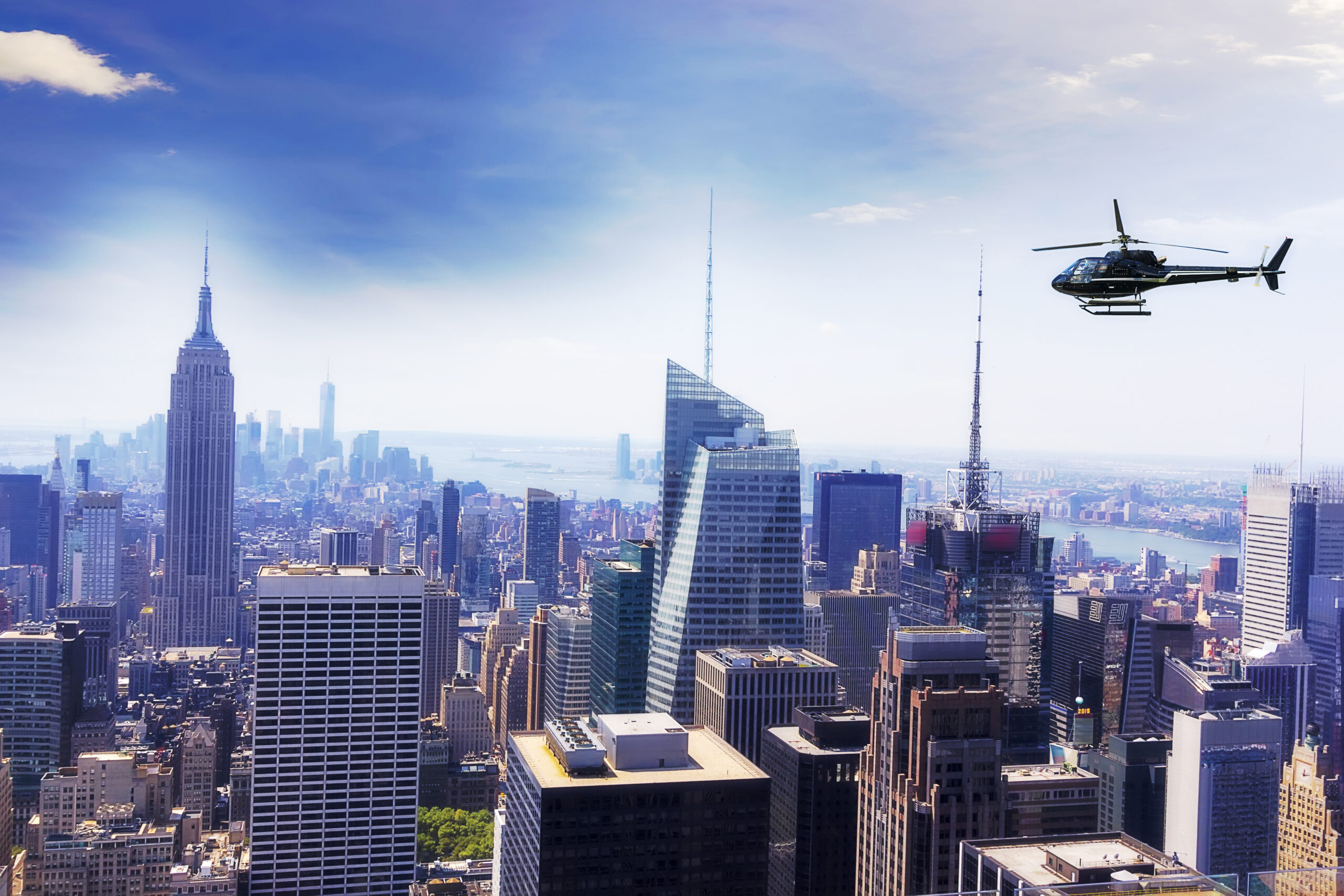 Helicopter flying over New York City