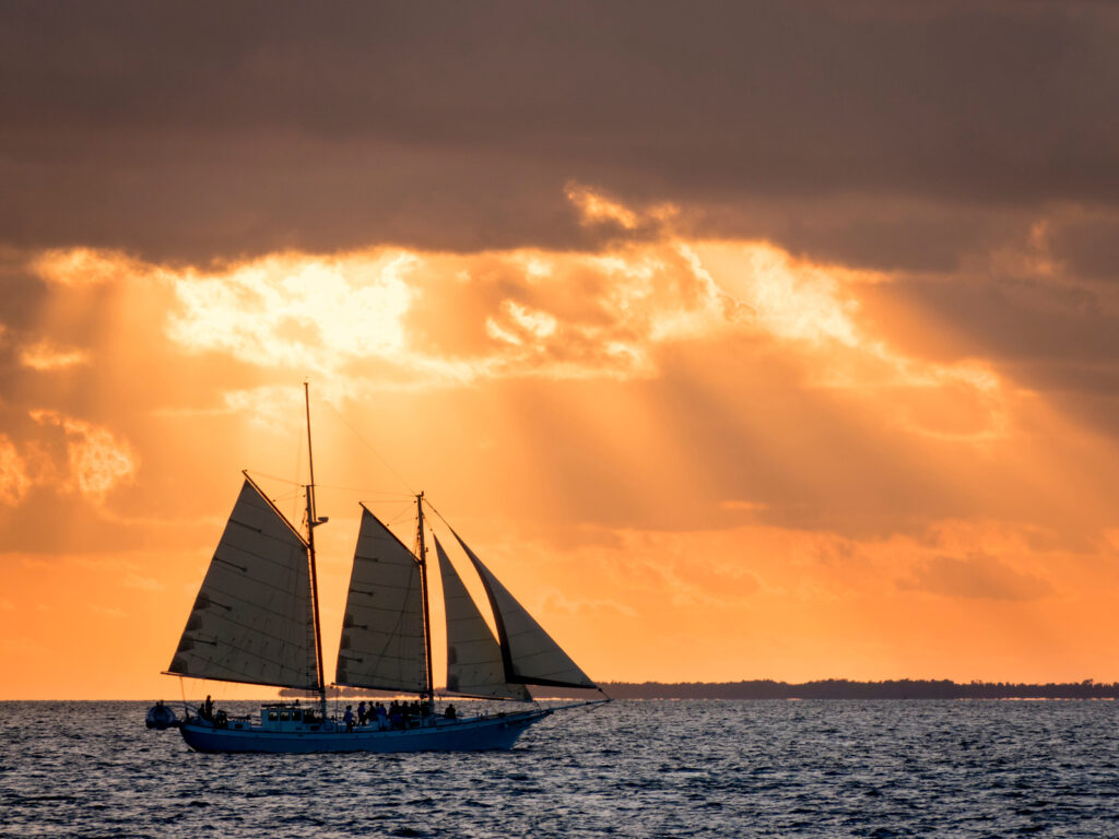 Beautiful view from Mallory Square in Key West Florida during a sunset sail cruise