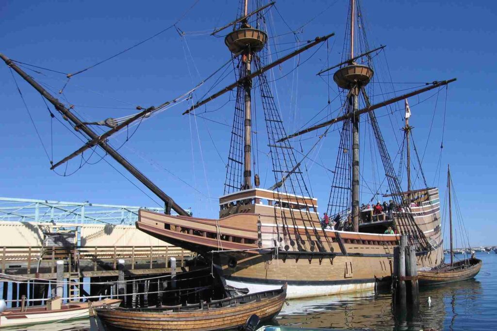 Replica of the Mayflower II anchored in Plymouth