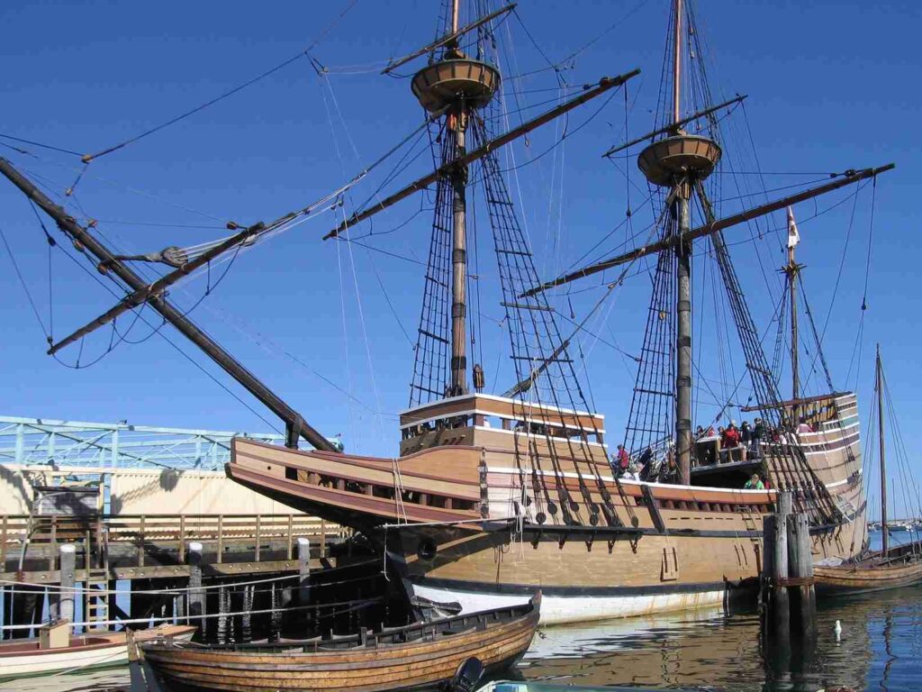 Replica of the Mayflower II anchored in Plymouth