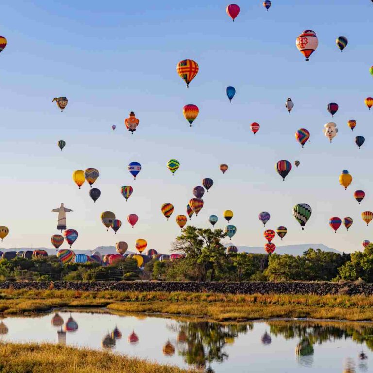 Balloons fly over head at the Albuquerque International Balloon Fiesta