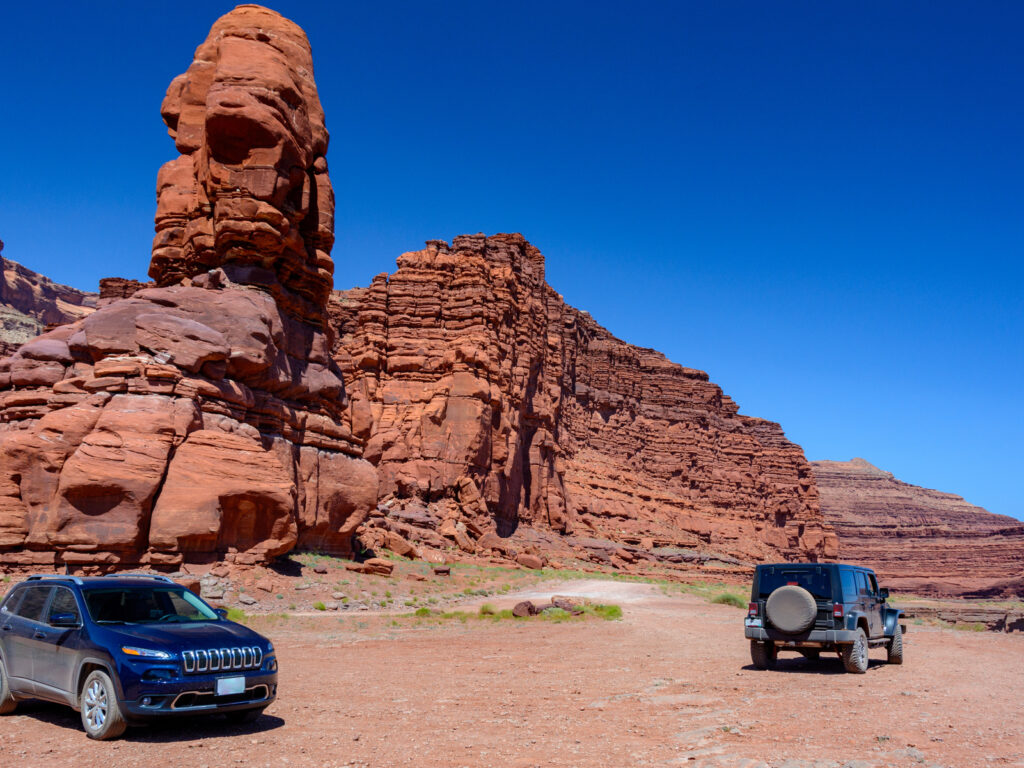 Two off-road vehicle on dirt road in Canyonlands National Park, Utah State, USA