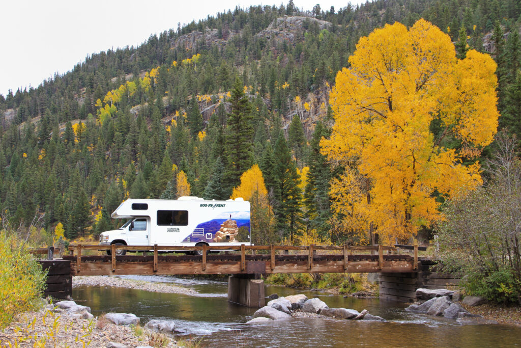 An RV crossing a bridge