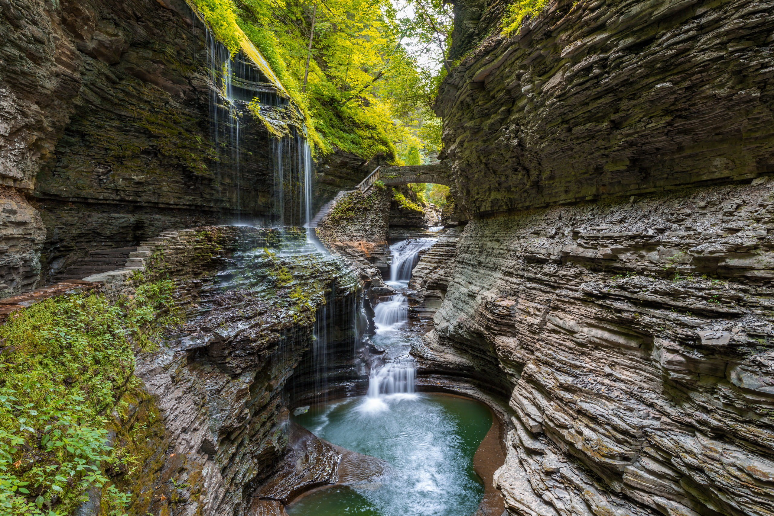 Rainbow Falls in Watkins Glen State Park in the Finger Lakes region of New York