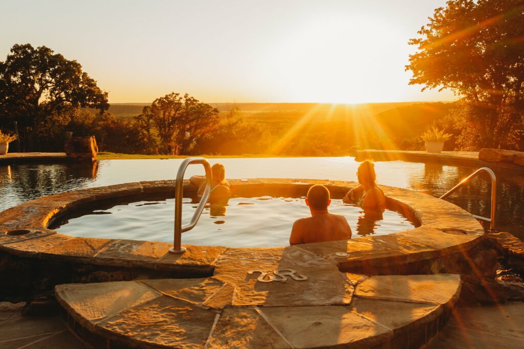 Pool at sunset at Wildcatter Ranch