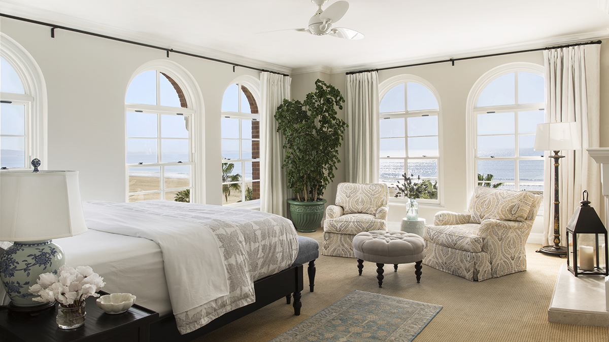 Hotel guest room with king bed