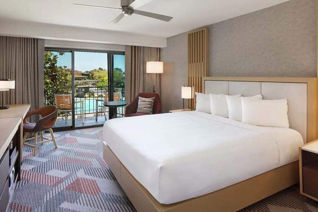 Guest room with a pool view