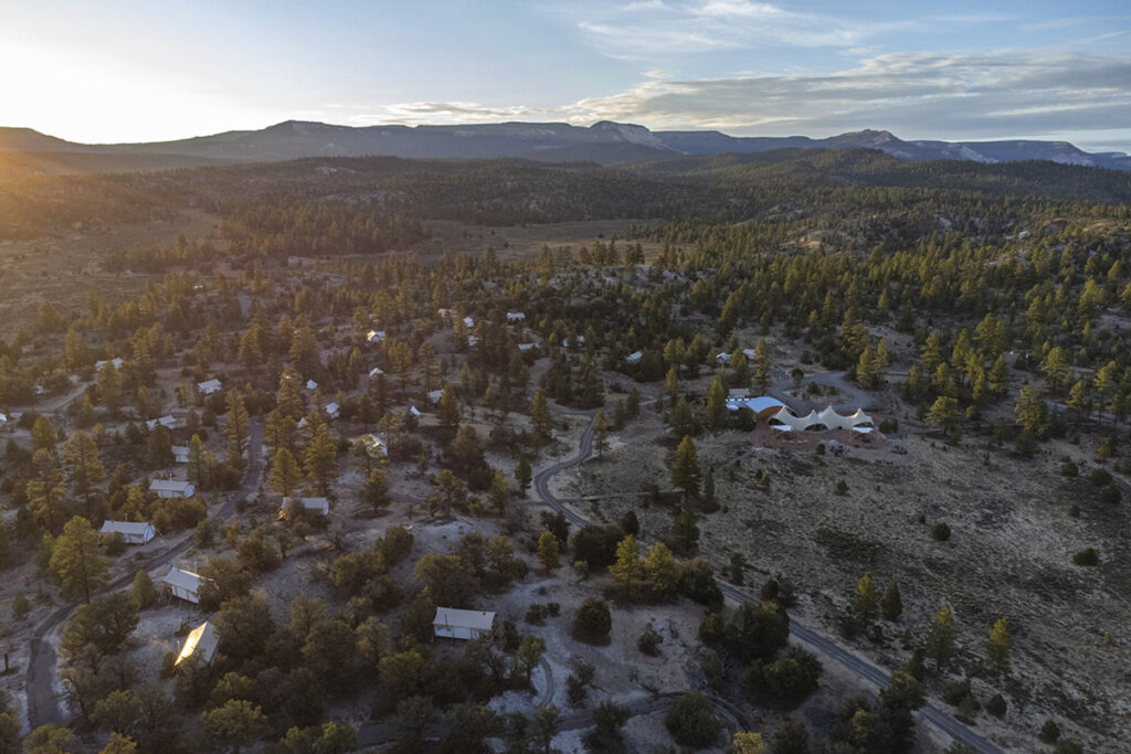 Aerial view of the tents