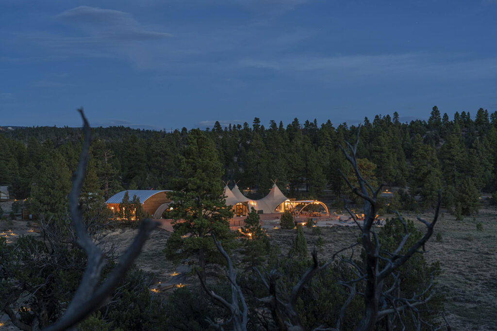 Exterior of tents at night