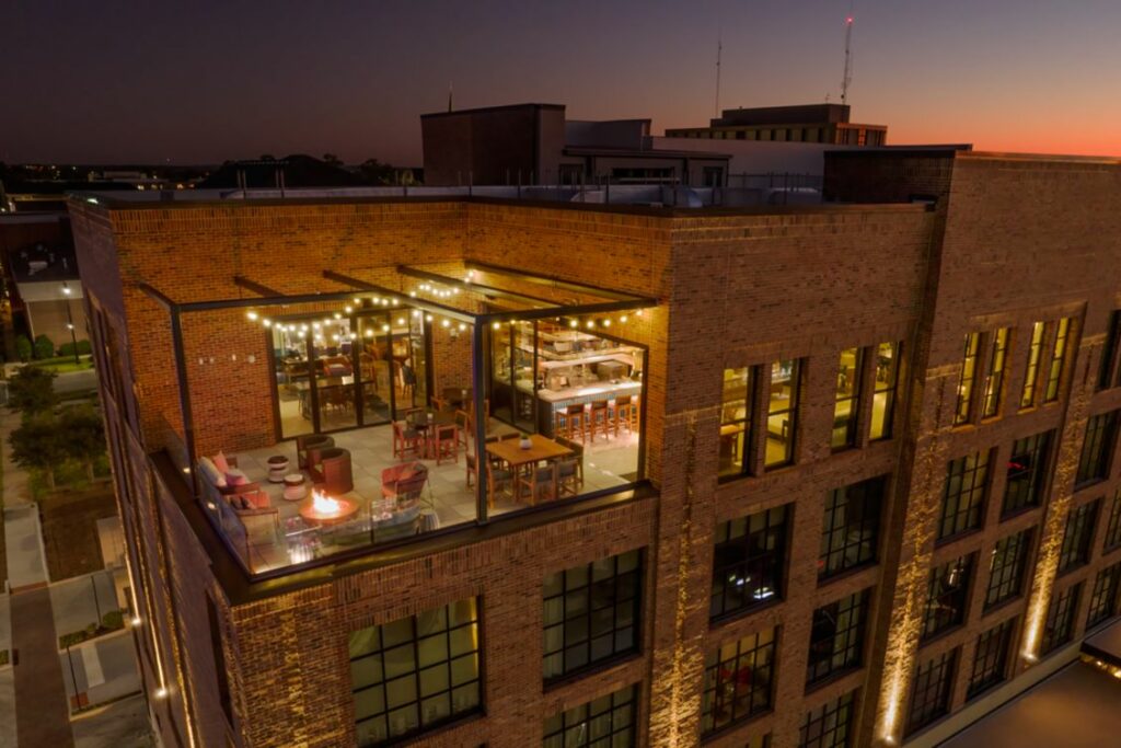 Aerial shot of hotel exterior