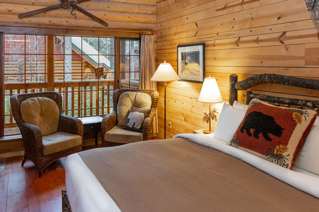 Hotel guest room with king bed