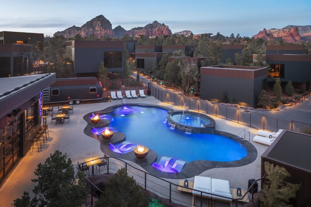 Hotel pool at dusk