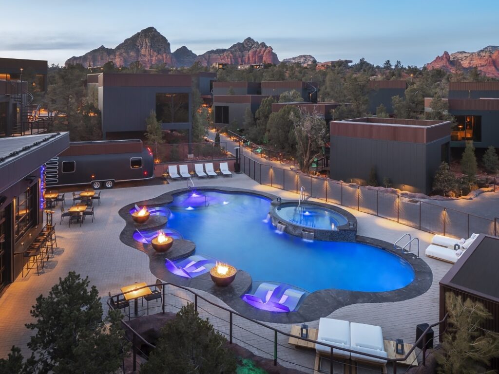 Hotel pool at dusk