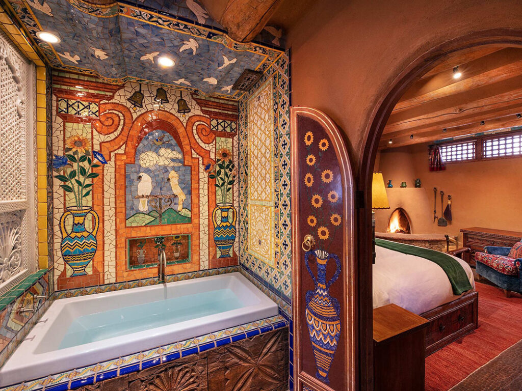 Hotel guest room with bath tub