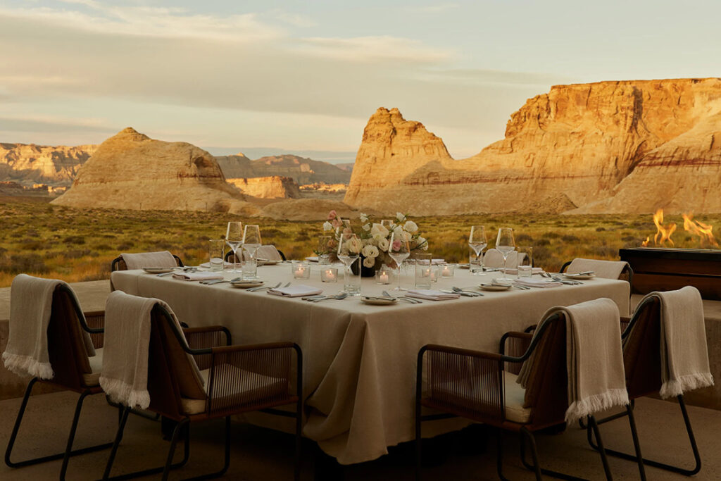 Dining table overlooking mountains